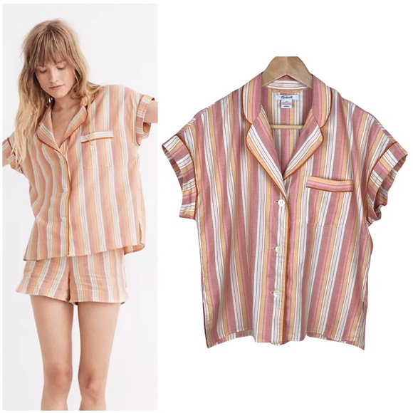 Madewell Other - MADEWELL Striped Button Down Short Sleeve Shirt Pajama Pj Sleep Top XS